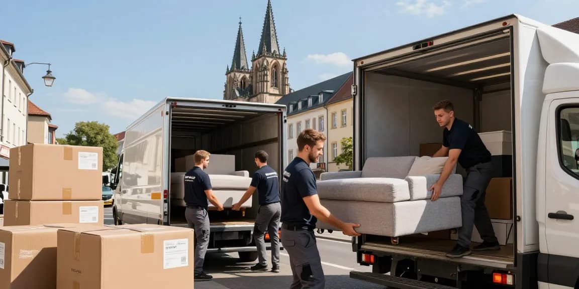 Umzugsunternehmen Speyer Team beim fachgerechten Umzug mit Möbeln und Kisten in der Stadt