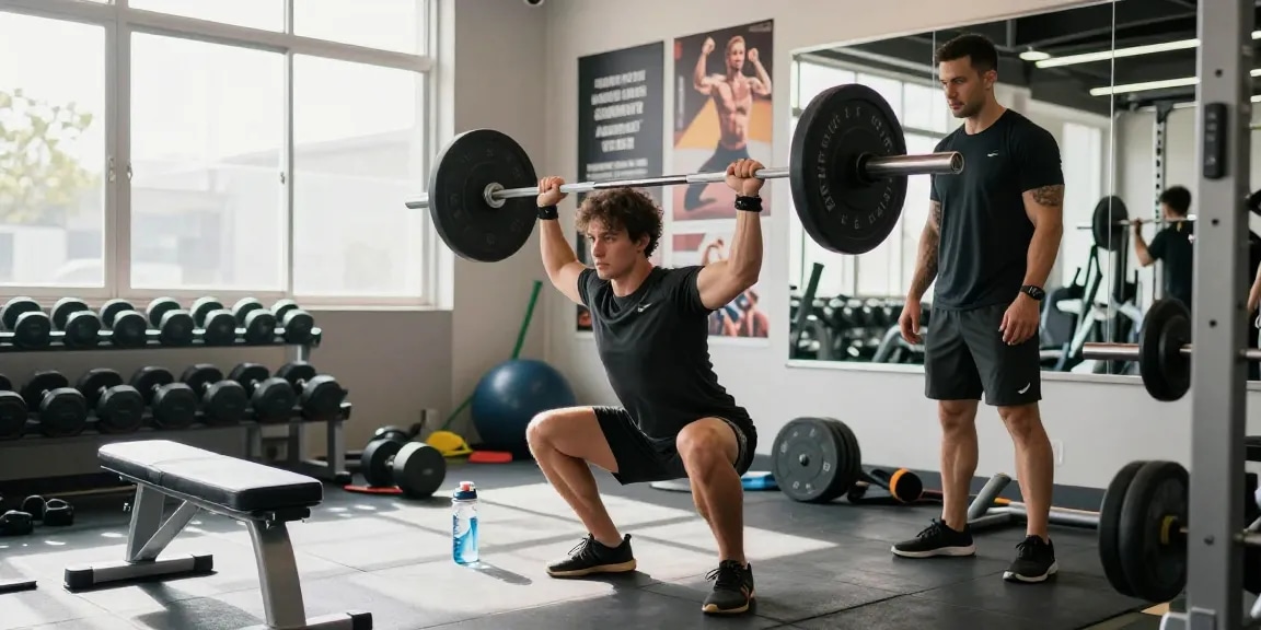 Global Pharma Steroids: Athlet mit Hanteltraining in modernem Fitnessstudio, gesundheitsbewusst und fokussiert.
