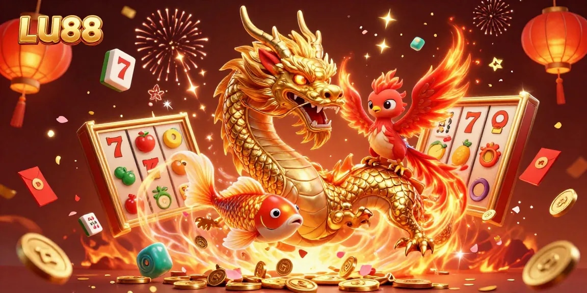 Experience thrilling gameplay with LU88's vibrant golden dragon and dynamic slot elements.