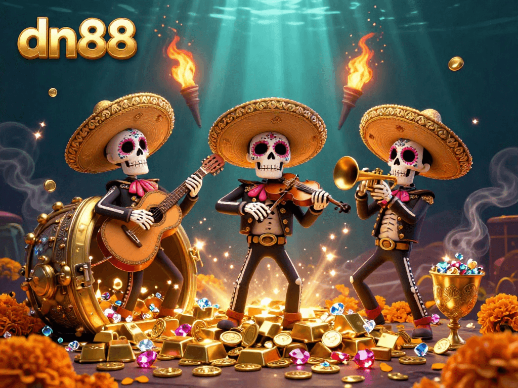 Spin the reels at dn88 with vibrant mariachi band and treasures cascading around