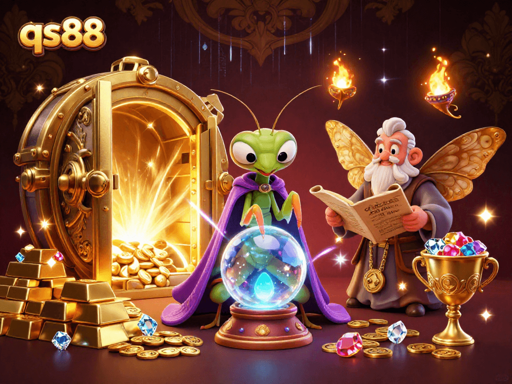 qs88 enhances gaming with vibrant 3D fortune teller and treasures in a magical casino scene