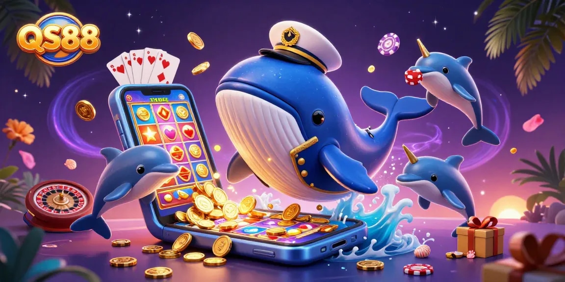 Experience thrilling gaming with QS88 in an ocean of coins and playful casino elements.