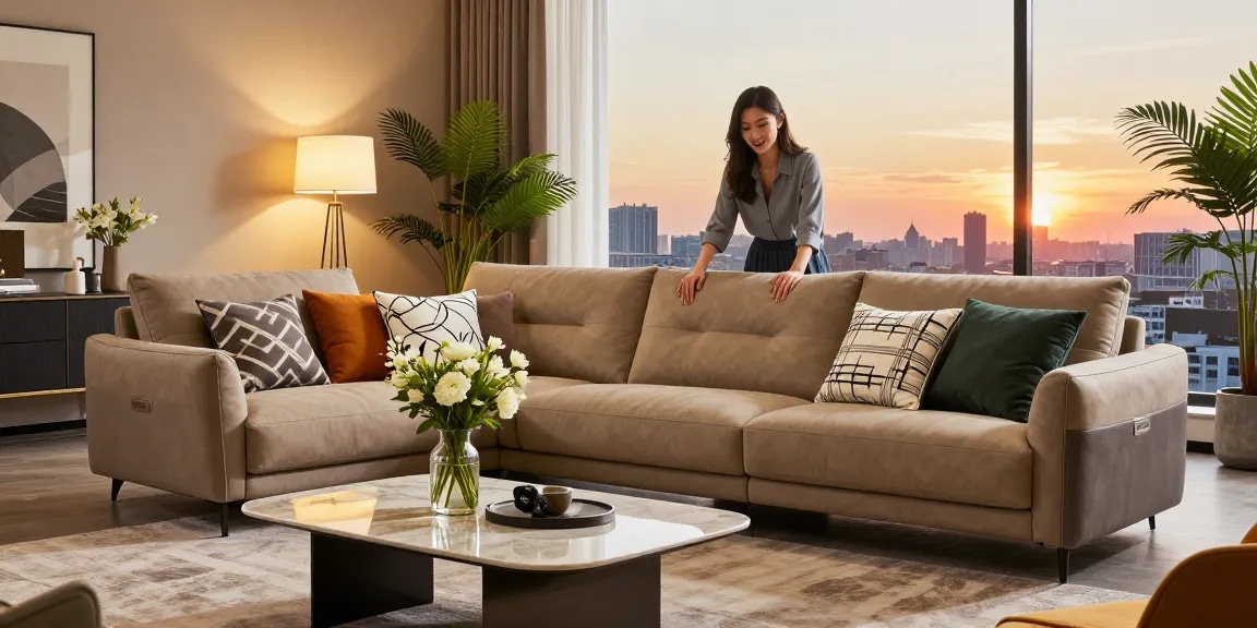Stilvolles Wohnzimmer mit Baxter Sofa Preis, elegantem Dekor und warmer Atmosphäre.