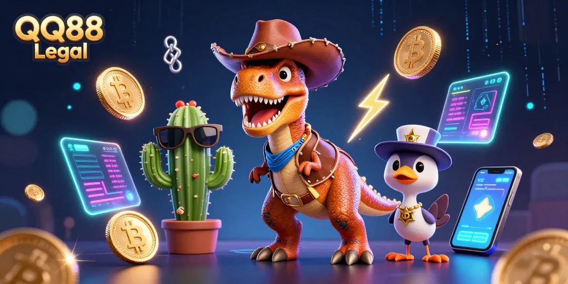 Engage with QQ88 Legal in a vibrant, cartoon-style casino scene featuring interactive gaming elements.