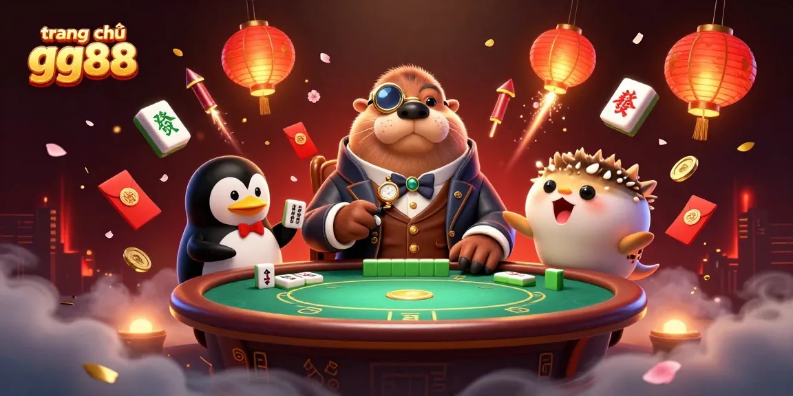 Experience thrilling gameplay at trang chủ gg88 with a jolly walrus at the poker table, surrounded by vibrant casino elements.