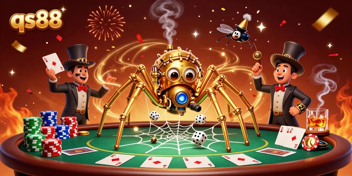 Engage with thrilling qs88 experiences at a steampunk casino, featuring a web of winning moments.