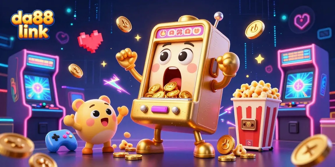 Celebrate a jackpot with the da88 link slot machine, exploding coins and vibrant gaming decor!