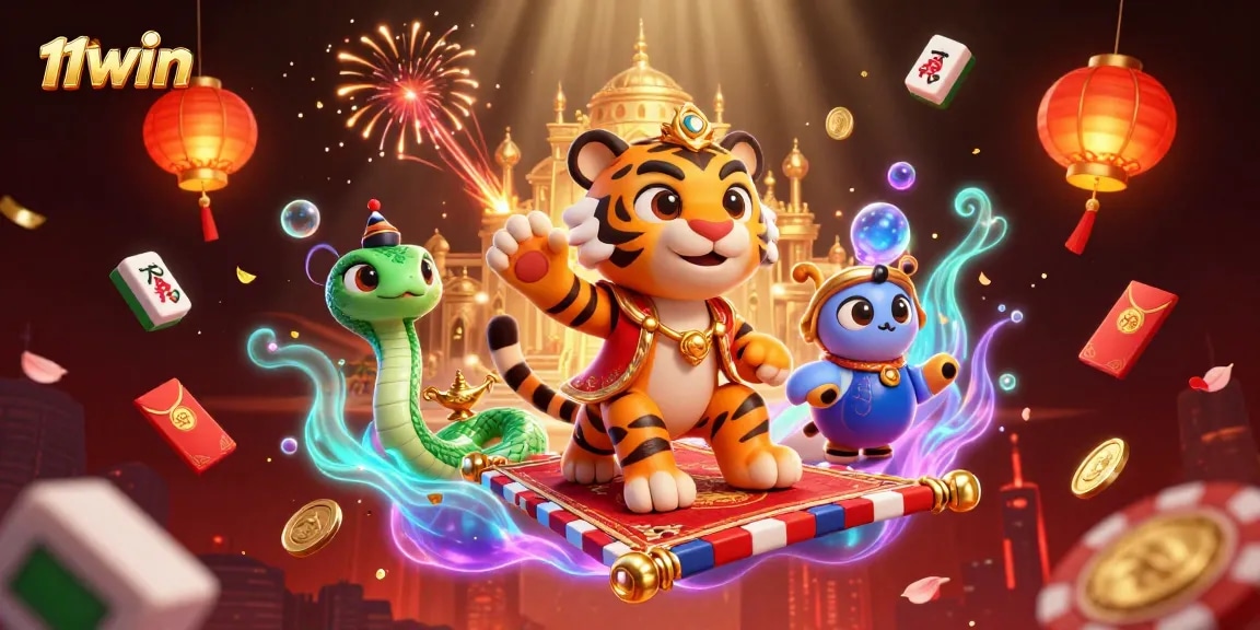 Engage with the thrilling world of gambling at 11WIN featuring a magical sultan and dynamic Asian casino elements.