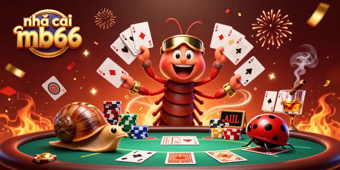 Experience the thrill of nhà cái mb66 with a vibrant casino scene featuring colorful cards and chips.