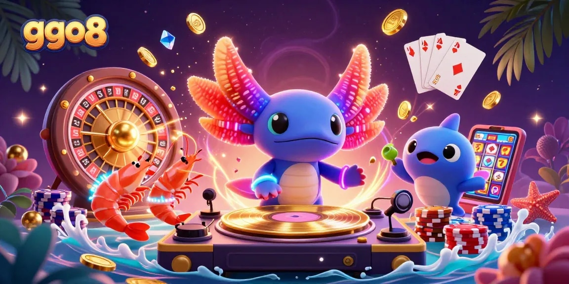 Experience ggo8's vibrant casino energy with neon characters and magnificent casino elements.