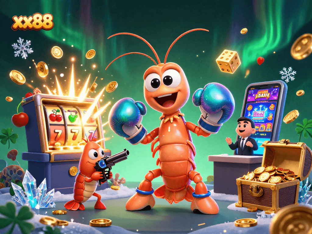 Engage in thrilling gaming action with xx88's vibrant 3D casino illustration featuring exciting slot elements.