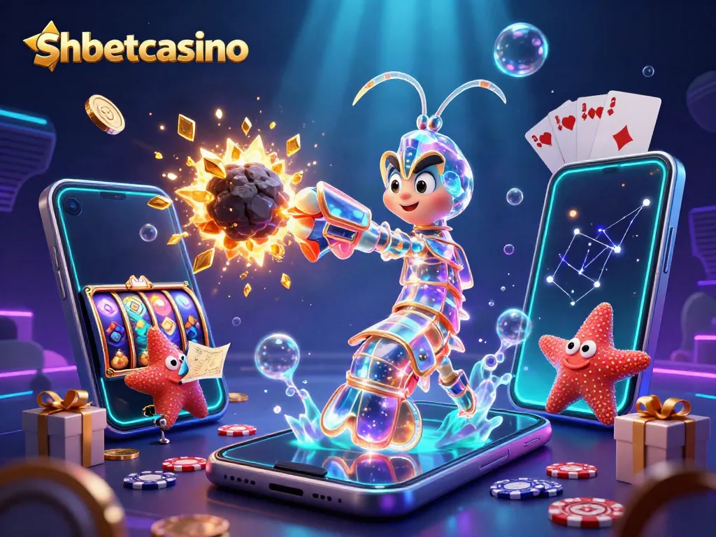 Experience the excitement of shbetcasino with a vibrant 3D scene featuring interactive gaming elements.