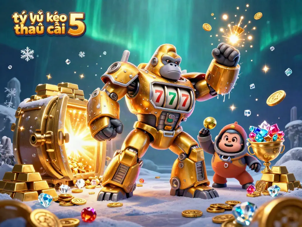 Experience exciting adventures with tỷ lệ kèo nhà cái 5 featuring a golden gorilla mech and treasure elements.