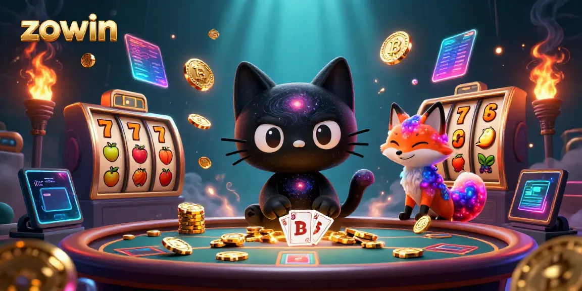 Engage with zowin gaming at the cosmic casino with vibrant characters and neon elements.