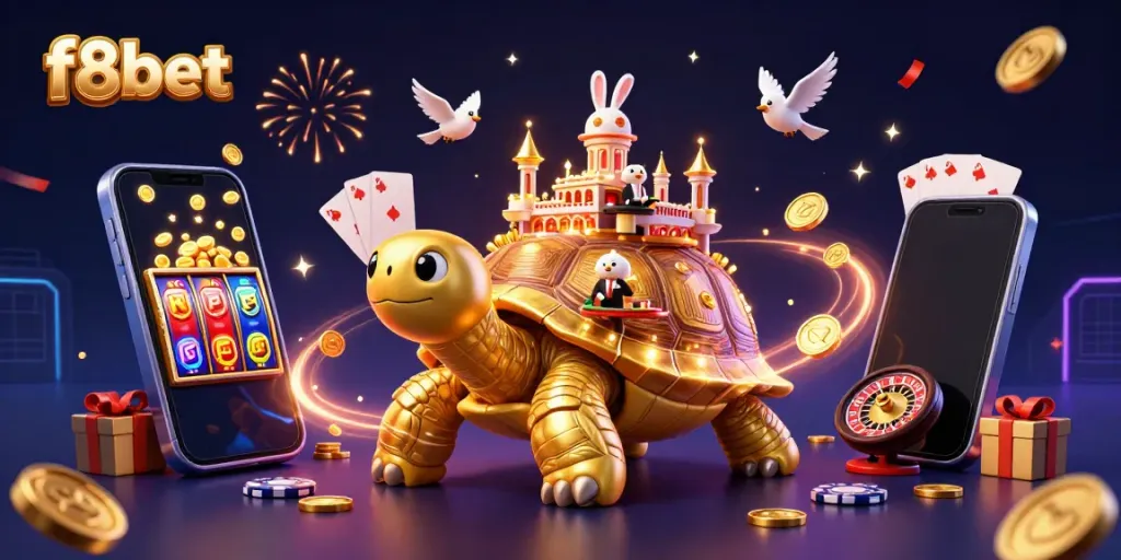 Experience winning moments with f8bet as golden coins rain down in this vibrant casino scene.