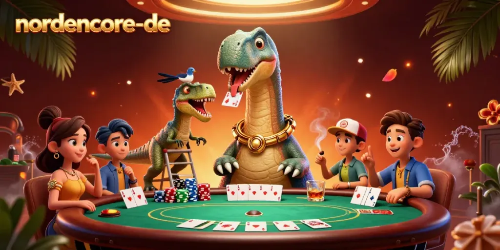 Experience dynamic casino action with nordencore-de featuring playful prehistoric characters at a poker table.