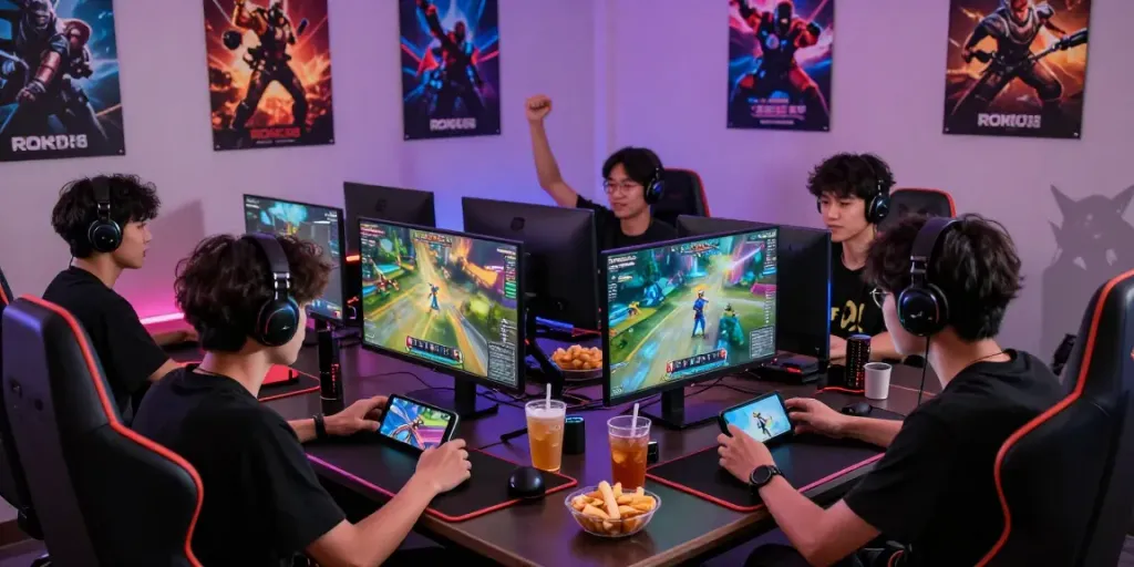 Exciting multiplayer gaming session on ROKOK88 with friends enjoying the platform and vibrant atmosphere.