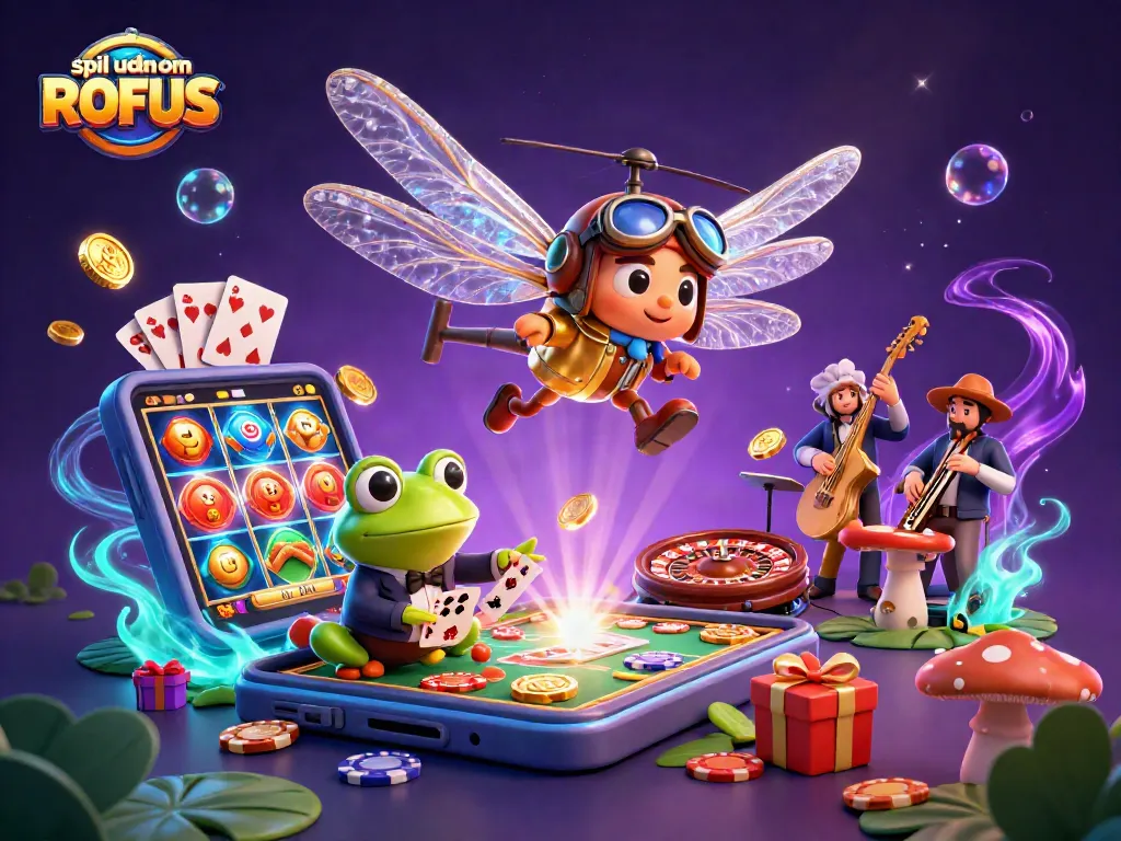 Experience exciting gameplay with spil uden om ROFUS at this dynamic lily pad casino scene.