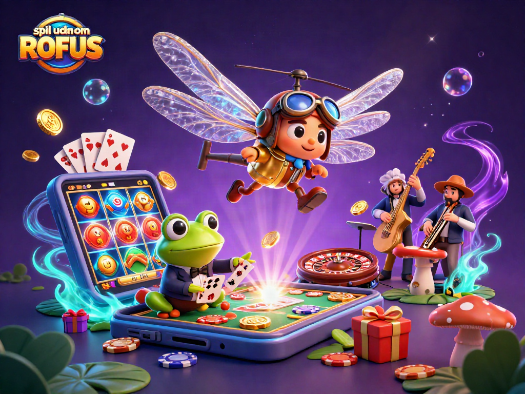 Experience exciting gameplay with spil uden om ROFUS at this dynamic lily pad casino scene.