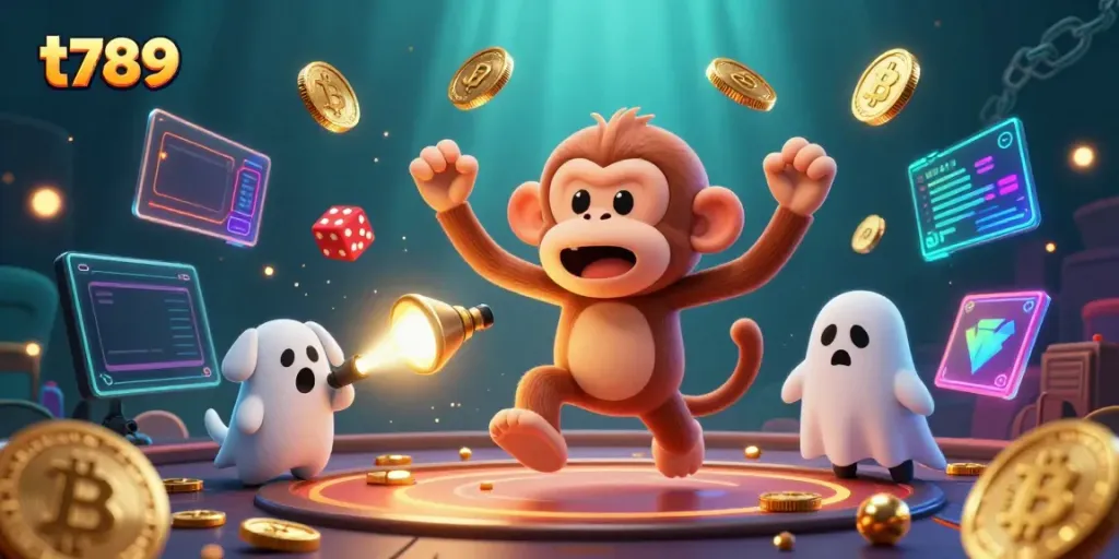 Engage in thrilling gameplay with t789 as a poltergeist monkey causes excitement in a haunted casino.