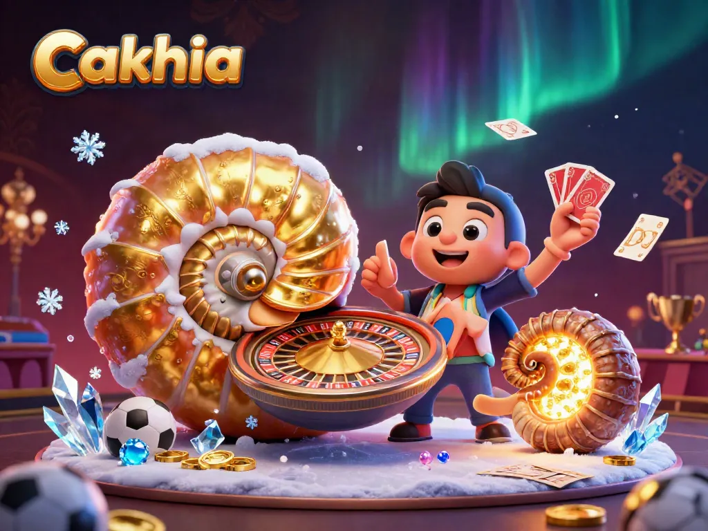 Cakhia showcases thrilling sports betting with vibrant 3D nautilus roulette, cards, and interactive elements.