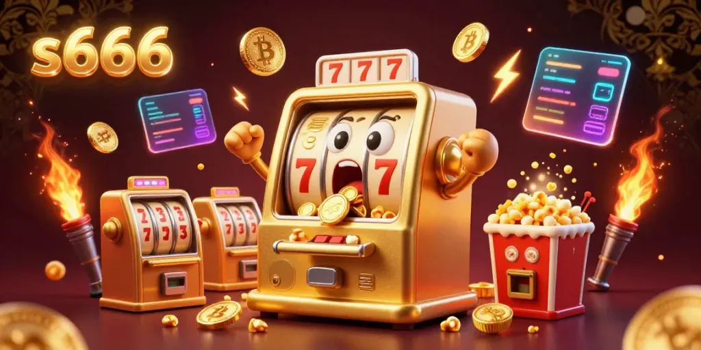 Experience the thrill of winning with s666's golden slot machine releasing coins and cheering baby slots.