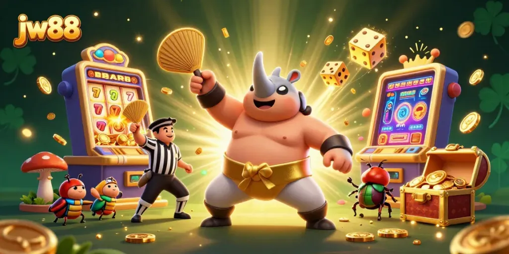 Spin the reels of jw88 with vibrant slot themes featuring a beetle champion and jackpot explosion.