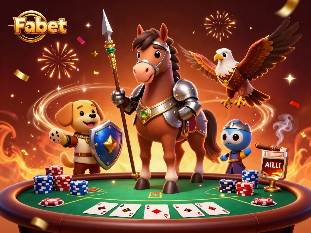 Engage with Fabet's thrilling poker scene featuring armored knight and playful squire.