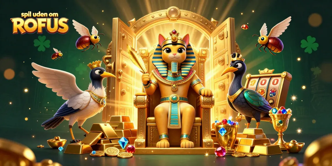 Engage in spil uden om ROFUS while enjoying a vibrant casino scene with treasures and dynamic game elements.