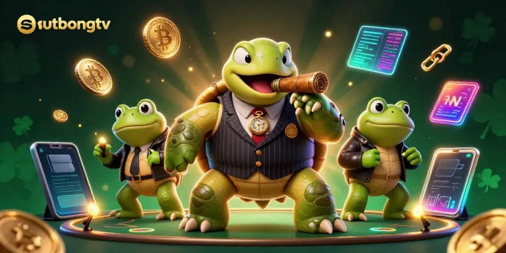 Experience satirical casino excitement with sutbongtv's 3D characters enjoying a vibrant gaming atmosphere.