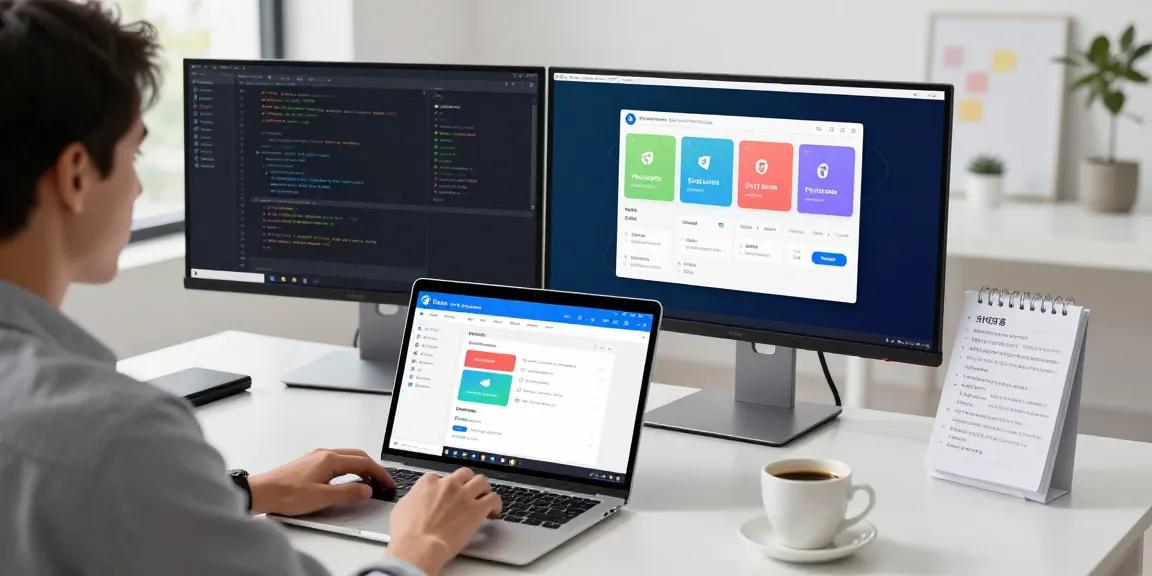 Adjusting Telegram中文 language settings in a modern workspace with tech tools and vibrant visuals