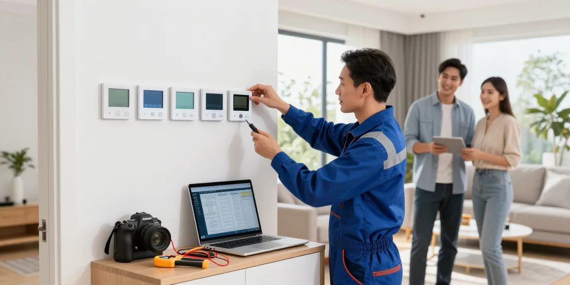 Professioneller Elektriker bei der Installation smarter Technologien in Dortmund – hochwertige Elektrolösungen von einer Firma für Elektrotechnik in Dortmund.