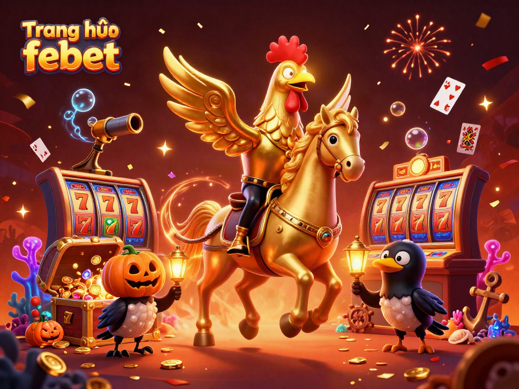 Experience the excitement of Trang chủ febet with a golden rooster and festive casino scene.
