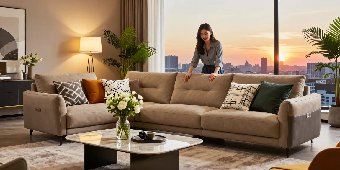 Stilvolles Wohnzimmer mit Baxter Sofa Preis, elegantem Dekor und warmer Atmosphäre.