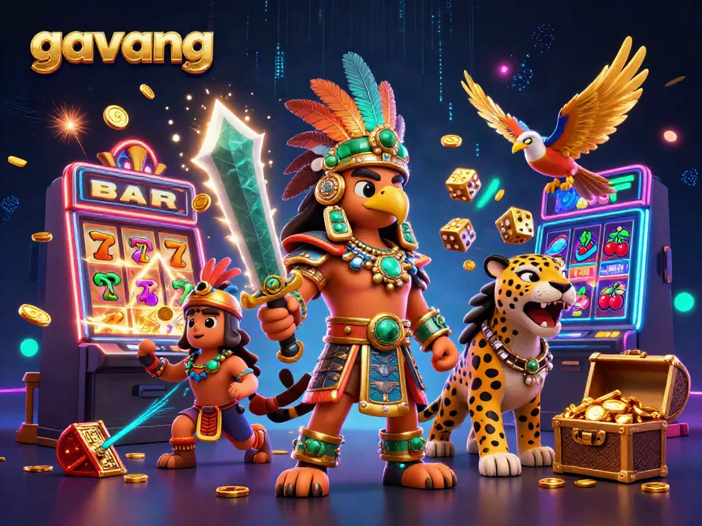 Engage with gavang's immersive casino world, enjoying dynamic slot gameplay surrounded by vibrant elements.