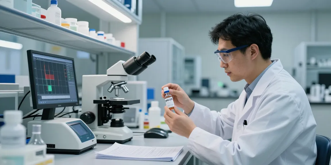 Scientist analyzing BPC-157 in a modern lab at koipeptidescanada.com/bpc-157-canada.
