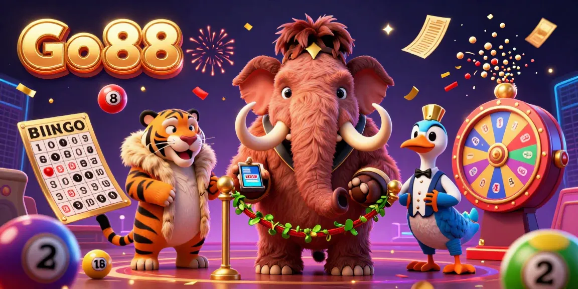 Engage in thrilling fun with Go 88 as vibrant lottery elements bounce around a whimsical casino scene.