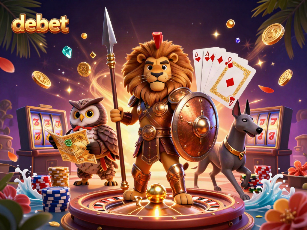 Experience the excitement of debet gaming with dynamic characters, casino elements, and vibrant visual effects.
