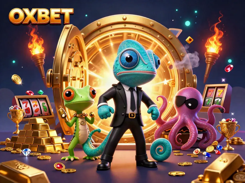 Experience OXBET's thrilling slot game action amidst dazzling treasures and colorful characters.