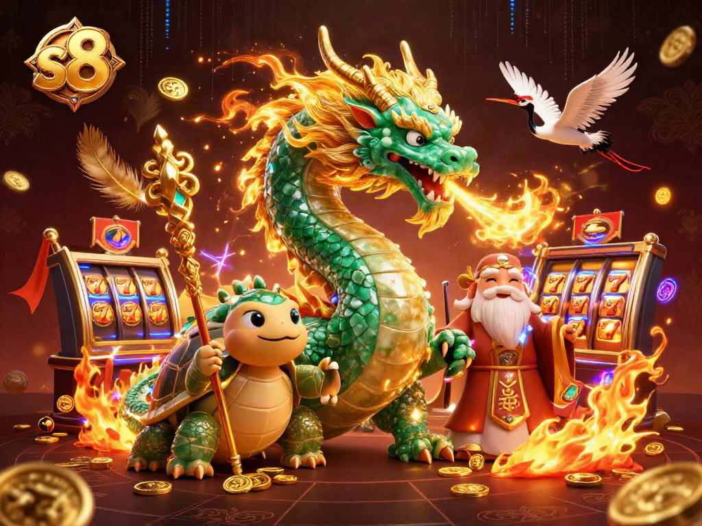 Engage with the thrilling s8 casino experience through a dynamic 3D illustration showcasing vibrant elements and characters.