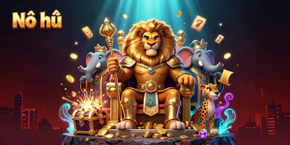 Experience the thrill of Nổ hũ with vibrant game elements, including slot reels and riches.
