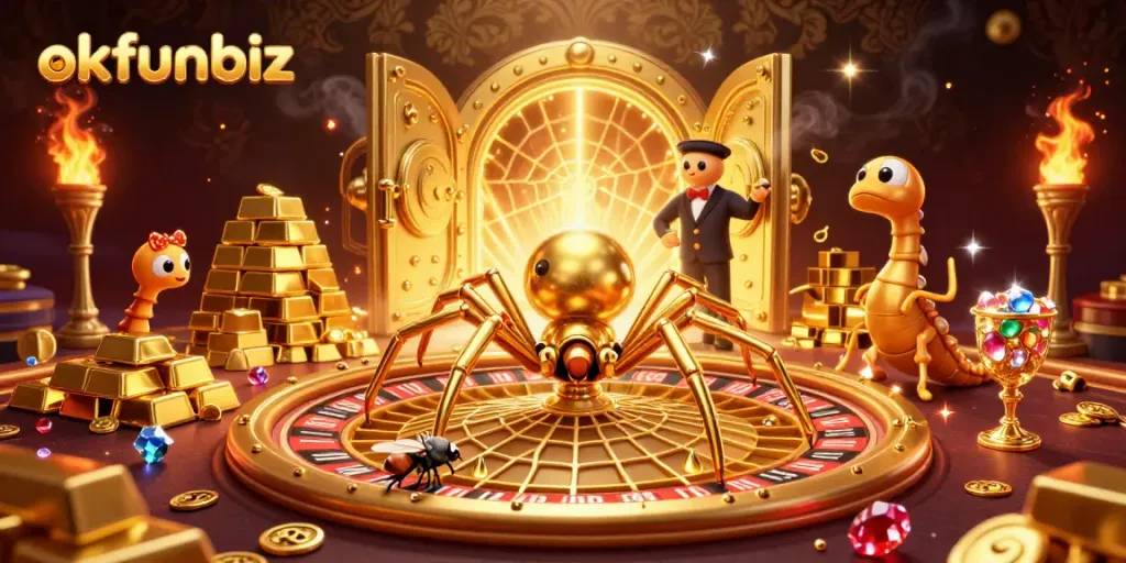 Bet big with okfunbiz in a dazzling casino scene featuring vibrant characters and dynamic elements.