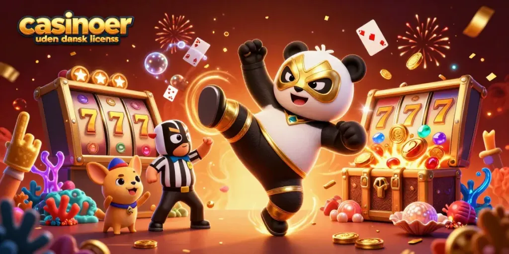 Engaging scene featuring casinoer uden dansk licens with panda wrestler and animal fans celebrating dynamic play.