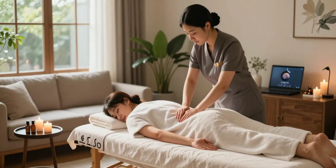 지지베출장 professional massage in a calming home setting, highlighting premium service and relaxation.
