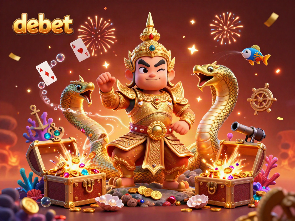 Experience the thrilling debet gaming world with rich visuals of a Thai temple guardian and treasure elements.