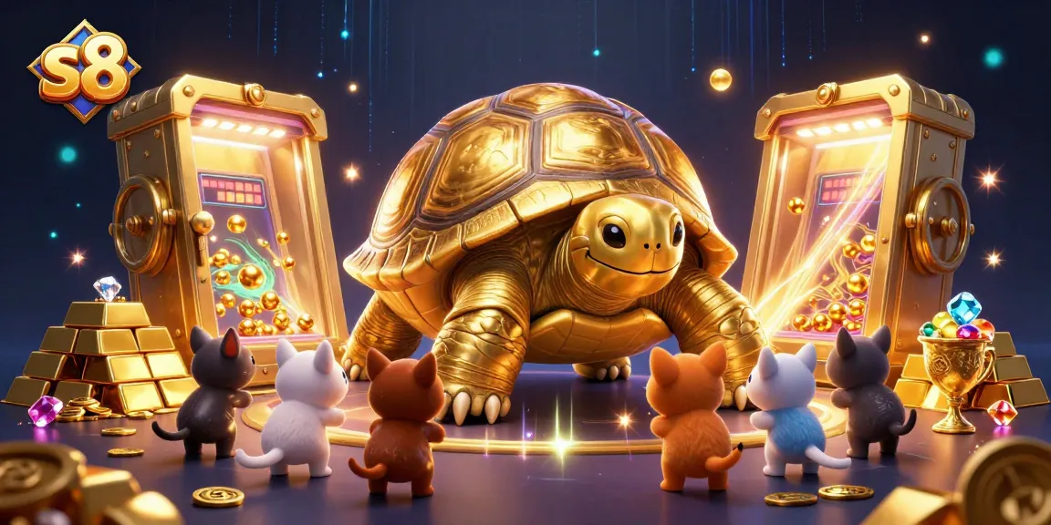 Spin and win with the vibrant s8 casino scene featuring a gigantic tortoise pinball!