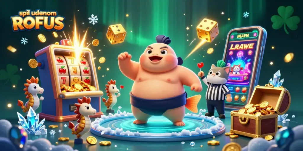Experience gaming thrills as you play spil uden om ROFUS with 3D characters and vibrant casino elements.