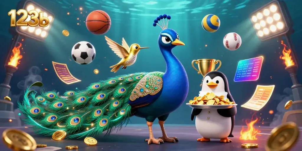 Engage with the vibrant, dynamic world of sports betting at 123b featuring lively characters and casino elements.