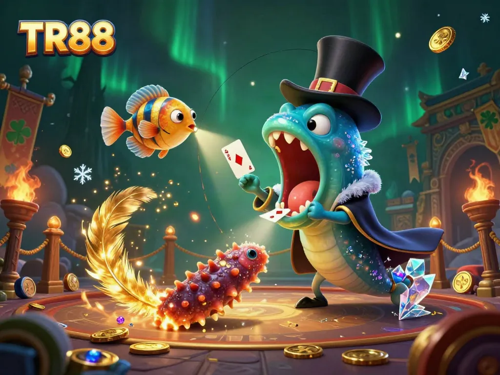 Engage with an enchanting TR88-themed illustration featuring magical casino elements and deep-sea characters.