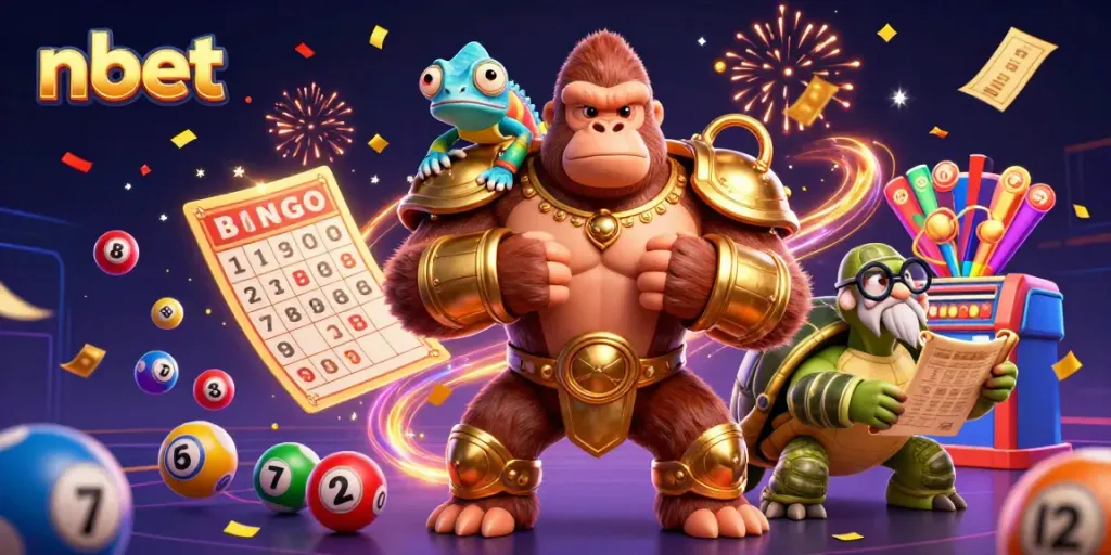 Engage in thrilling casino action with nbet, featuring a powerful gorilla king and vibrant game elements.